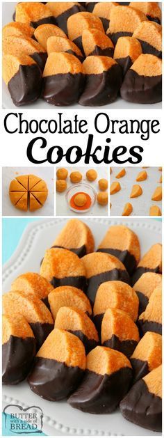 chocolate orange cookies are arranged on a plate