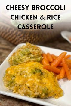 cheesy broccoli chicken and rice casserole on a white plate