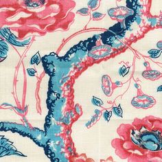 a blue and pink floral print fabric