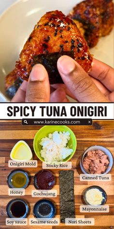 the ingredients for spicy tuna onigi