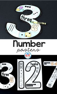 the number three poster is shown with numbers