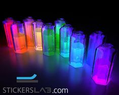 GLOW IN THE DARK POWDERS. | eBay! Colored Bottles, Glowing In The Dark, Glow Sticks, The Table, In The Dark, Different Colors, Neon, Rainbow