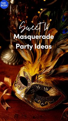 a masquerade mask with the words sweet 16 masquerade party ideas