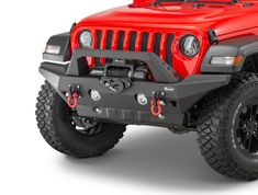 a red jeep is shown on a white background