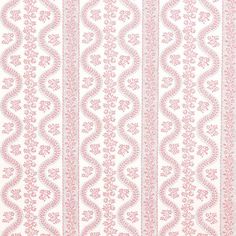 a pink and white striped wallpaper with an intricate design on the bottom half of it