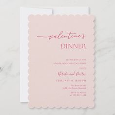 a pink valentine's dinner card with scalloped edges