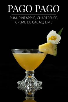 a cocktail with pineapple, charfrue and creme de cacao lime