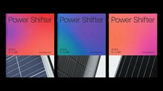 three different types of solar panels with the words power shift on them