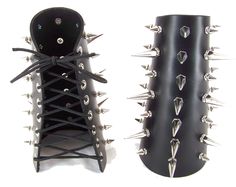 PRICES MAY VARY. Premium Latigo Leather Handmade in the USA Constructed out of premium black latigo leather and nickle plated brass grommets with 1 1/4" tree spikes and 1/2" tree spikes for one bad ass gauntlet. Laced for maximum adjustment and comfort. Main piece is 8" high and fits approx. 6" to 11" wrist and approx. 8" to 14" forearm. Priced per gauntlet. Handmade in the USA Leather Gauntlet, Punk Outfits, Alt Fashion, Funky Jewelry, Alternative Outfits, Goth Outfits, Leather Vest, Character Outfits, Diy Fashion