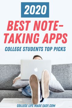 a person sitting on a couch using a laptop with the words best note - taking apps college students top picks