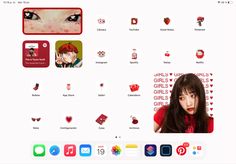 Red Ipad Homescreen, Red Ipad Wallpaper, Red Homescreen, Ipad Organization, Wallpaper For Ipad, Ipad Inspo, Ipad Layout, Ipad Lockscreen, Ipad Homescreen