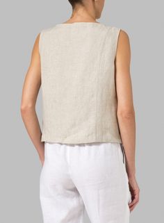 Linen Sleeveless Short Tank Fitted Linen Tank Top For Everyday, Solid Color Sleeveless Top For Layering, Beige Fitted Sleeveless Top, Classic Vest Top For Layering, Fitted Sleeveless Tops For Everyday, Solid Linen Sleeveless Tank Top, Solid Color Linen Sleeveless Tank Top, Sleeveless Linen Tank Top, Classic Sleeveless Vest For Layering