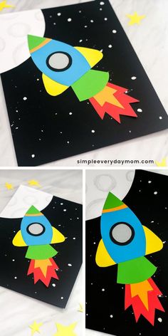 this is an easy and fun craft for kids that uses construction paper to make a rocket ship