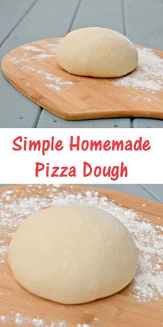 homemade pizza dough sitting on top of a wooden cutting board