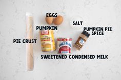 ingredients needed to make an egg muffin recipe on a white countertop with text