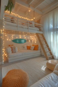 29 Coastal Preppy Teen Bedroom Ideas to Bring a Splash of Coastal Charm 7 Beachy Loft Bed, Preppy Room Green, Preppy Beachy Room Ideas, Preppy Loft Bed, Beach Bedroom Ideas For Teens, Teen Loft Bedrooms, Preppy Beach Room, Teen Beach Room, Preppy Teen Room