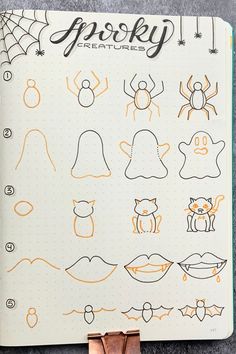 Fall isn't all cute pumpkins patches and apple picking. Get spooky this season with our Spooky Creatures Doodles! Free printable included. Doodles Spooky, Halloween Art Drawing, Ghost Artwork, Bullet Journal Halloween, Helloween Wallpaper, Halloween Doodles, Halloween Creatures