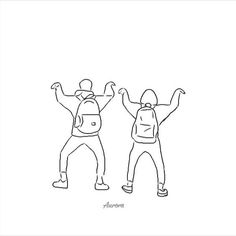 two people with their arms in the air