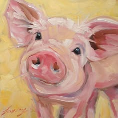 a painting of a pig on a yellow background