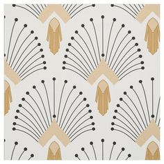 an art deco style wallpaper with gold and black designs on white background, including fan shapes