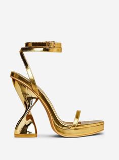 Metallic Sculptural Heels – zierashop Quince Shoes, Golden Heels, Golden Sandals, Hoco Inspo, High Heels For Women, Cute Heels, Heels For Women, Gold Heels, Women Pants