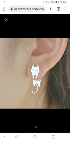 Cat. Earrings with body.comes with backs Cute Cat Design Earrings For Party, White Cat Design Earrings, Cat And Fish, Asymmetrical Earrings, Sterling Silver Cat, Unusual Earrings, Party Kleidung, Silver Cat, Hypoallergenic Jewelry