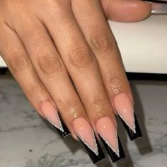 Black French Tip Nail Designs Coffin, Black Coffin Acrylic Nails French Tip, Black French Tip Designs Acrylic, Acrylic Nail Designs Black French Tips, Black Glam Nails Acrylic, Black Tip Nails Long, Coffin Black Tip Nails, Square Nails Ideas Black, Black Tip Nails Acrylic