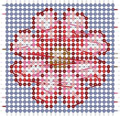 a cross - stitch pattern with red, white and blue circles in the shape of a flower