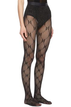 Gucci: Black Nylon Socks | SSENSE Chic Fitted Nylon Tights, Black Stretch Polyamide Bottoms, Stretch Black Polyamide Bottoms, Fitted Elegant Gucci Bottoms, Chic Fitted Polyamide Bottoms, Chic Black Fishnet Bottoms, Elastic Thigh High Tights, Thigh-high Nylon Tights, Gucci Fitted Luxury Bottoms