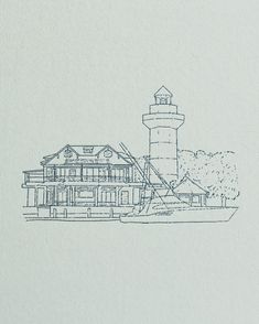 a drawing of a lighthouse on top of a building