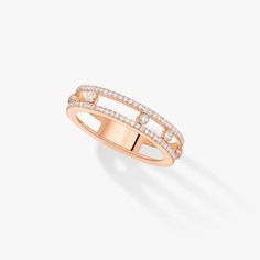 Pink Gold Diamond Wedding Ring Move Romane | Messika 07080-PG 4 Stone Ring, Messika Jewelry, Large Diamond Rings, Skeleton Ring, Classic Diamond Ring, Gold Diamond Wedding Rings, Rings Eternity, Pink Diamond Ring, Yellow Gold Diamond Ring