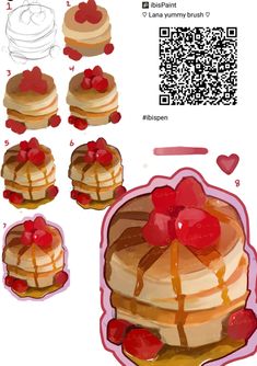 an image of pancakes with hearts and syrups on them for valentine's day