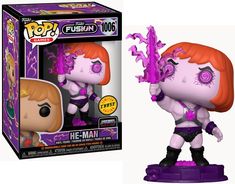 the pop vinyl figure has been designed to look like she - man with purple hair