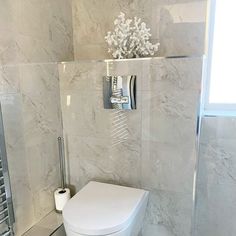 a white toilet sitting in a bathroom next to a towel rack