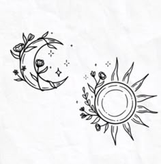 two sun and moon drawings on paper with one drawn in black ink, the other drawn in