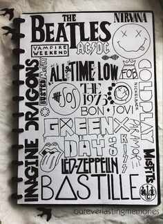 a notepad with an image of the beatles on it and some other words above it