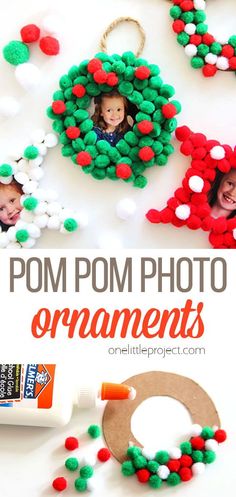 Pom Pom Christmas, Christmas Diy Kids, Christmas Crafts For Toddlers, Ornament Craft, Preschool Christmas Crafts, Christmas Crafts For Kids To Make, Kids Christmas Ornaments, Photo Christmas Ornaments, Kids Christmas Party