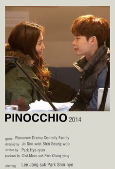 the poster for pinocchio 2014 shows two people talking to each other, one is looking at another person