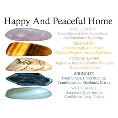 The happy and peaceful home crystals set includes 5 of the most powerful happy and peaceful home crystals. This set includes: * 5 crystals - Rose quartz, tiger eye, picture jasper, shungite and white agate. * Guidance card with information about the crystals like the one in the title photo of the listing. * Sturdy velvet bag for your stones. * Everything is packed in an elegant box with a ribbon ready to be given as a gift. * Stones size 0,75''- 1'' or 2 - 2,5 cm. * How to use your crystals * Yo Home Crystals, Best Healing Crystals, Crystal Healing Chart, Peaceful Home, Crystals Healing Properties, Spiritual Crystals, Crystal Healing Stones, White Agate, Picture Jasper