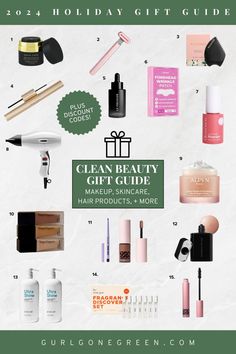 Get your clean beauty gift ideas here! My holiday gift guide has everything from makeup and skincare to hair products. Find the perfect gifts for her, with options under $50 and discount codes, too!