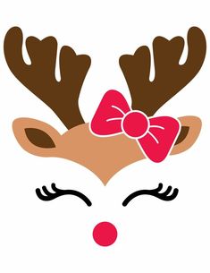 a reindeer's face with a bow on it