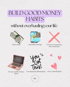 Every feel like... you have to completely overhaul your life/habits in order to develop better money habits? Well, here are some ways you won’t have to: 🤏 Start small Start with something small and easily manageable. You can always build on these habits as time goes on. For example, if a full on budget seems intense + too much to handle right now, consider doing weekly or monthly reviews of where you money is going just to get a feel for where you are spending. 💰 Automate savings (/inv... Smart Money Woman, Better Money Habits, Monthly Review, Life Habits, Money Habits, Business Venture, Smart Money, Diy Life Hacks, Diy Life