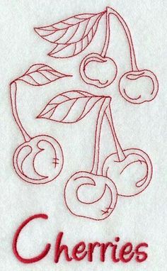 embroidered cherries with the word cherries on it