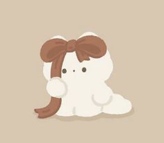 an animal with a bow on it's head is sitting in the middle of a brown and white background