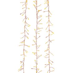 two branches with yellow lights hanging from it's ends, on a white background