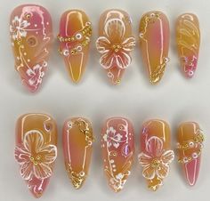 Nails Reference, Nessa Nails, Tropical Core, Diamond Nail Art, Polished Nails, Prom Nail, Asian Nails, Hello Nails