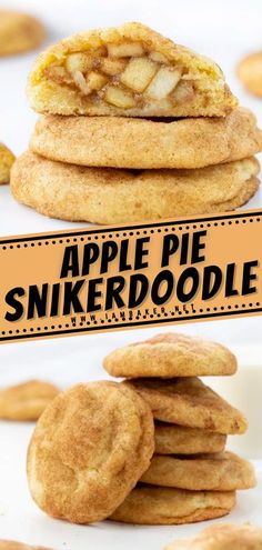 apple pie snickkerdoodle cookies stacked on top of each other with the title overlay