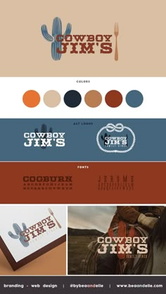 the logo and business cards for cowboy inns, which are designed by graphic design studio