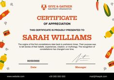 certificate of appreciation to sarah williams