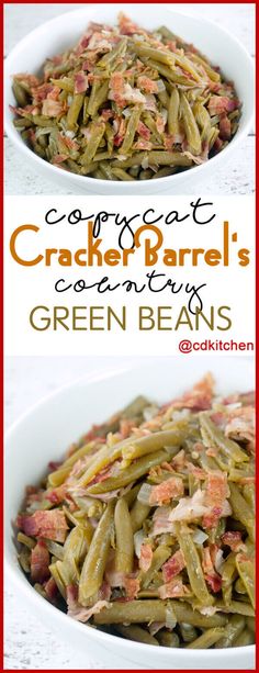 green beans with bacon in a white bowl